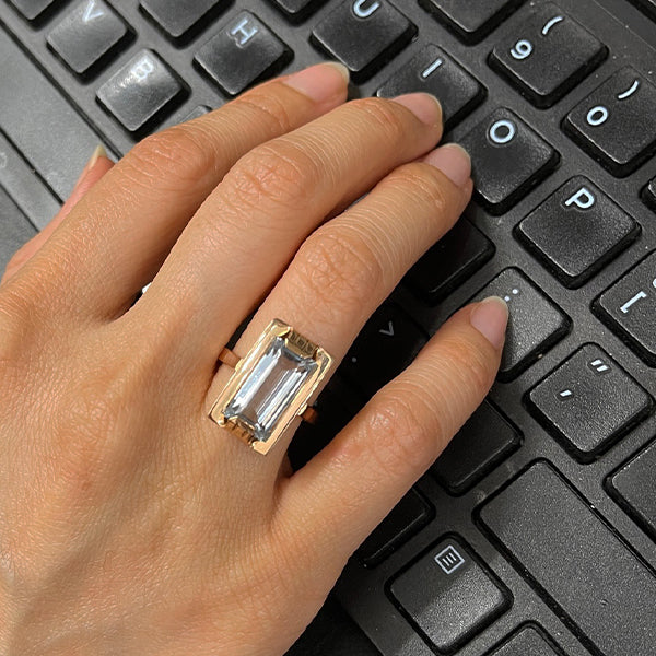 Vintage Mid-Century Modern 14K Rose Gold Synthetic Spinel Ring