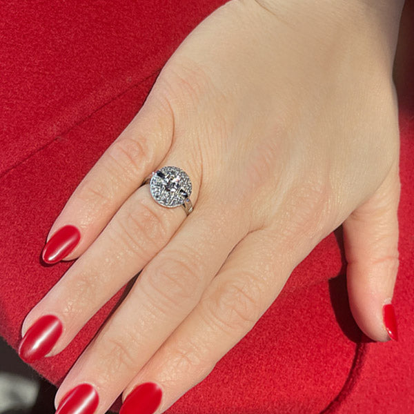 Vintage Platinum Diamond Cluster Engagement Ring