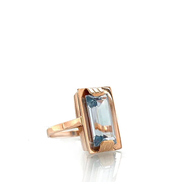 Vintage Mid-Century Modern 14K Rose Gold Lab-Grown Spinel Ring