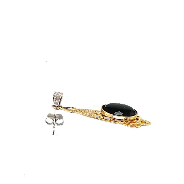Vintage Deco-Retro 10K Yellow Gold Onyx Filigree Earring Charms