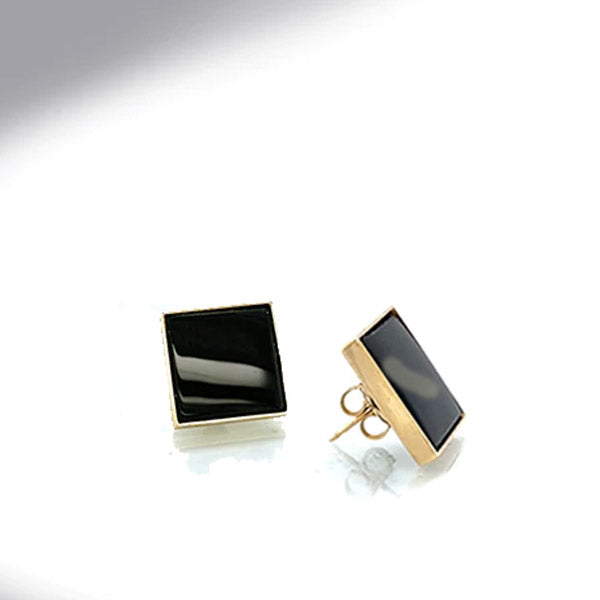 Estate 10Kt yellow Gold Square Onyx Earrings