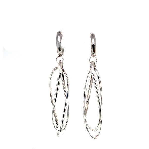 14K White Gold Hoop Earrings with Interlocking Dangle Charms