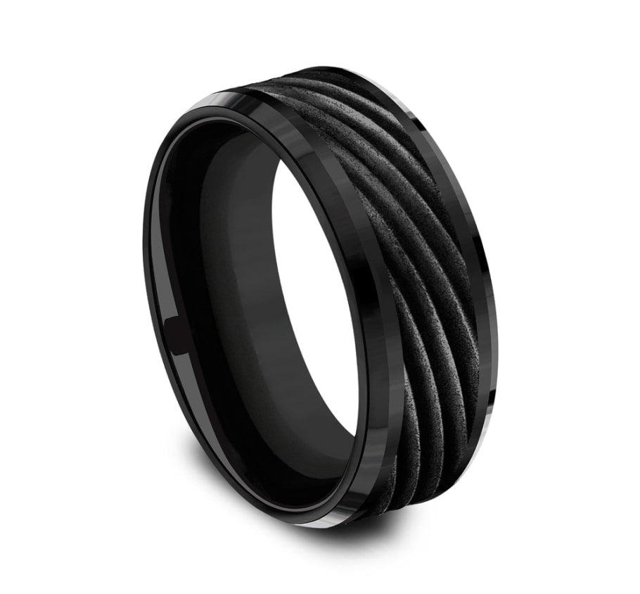 8mm black tantalum sculpted swirl inlay ring