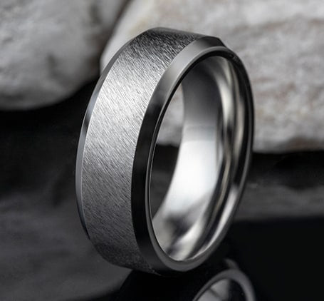 Benchmark 8mm Cobalt Chrome Diagonal Satin Finish Inlay Men’s Ring