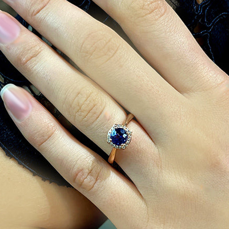 14K Rose Gold Purple Sapphire and Diamond Engagement Ring