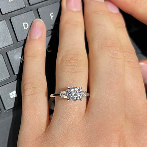 18K White Gold 1 Carat Moissanite Engagement Ring With Accented Diamond Band