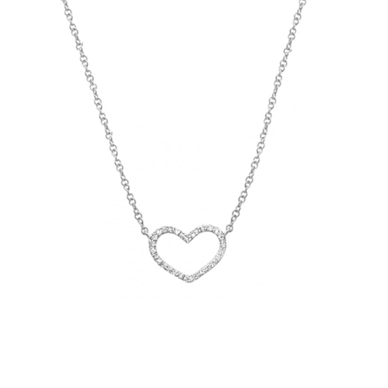 14k White Gold Open Heart Diamond Pendant