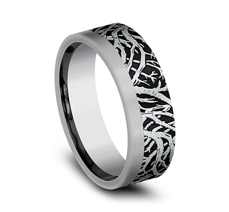 7mm grey tantalum branch engraving ring with satin finish