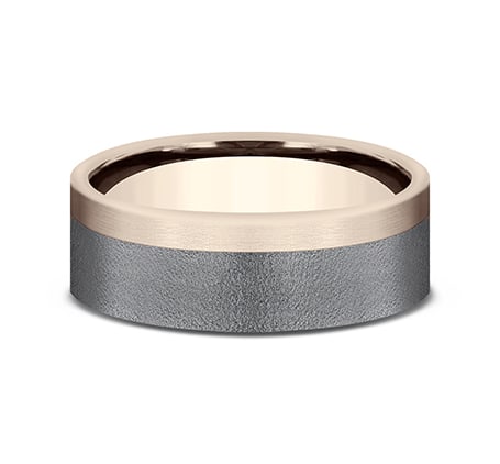 7mm 14 karat rose gold and grey tantalum ring with wire finish