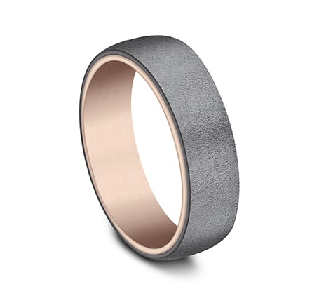 6.5mm 14 karat rose gold and grey tantalum ring with wire finish