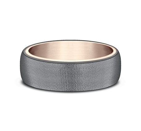 6.5mm 14 karat rose gold and grey tantalum ring with wire finish