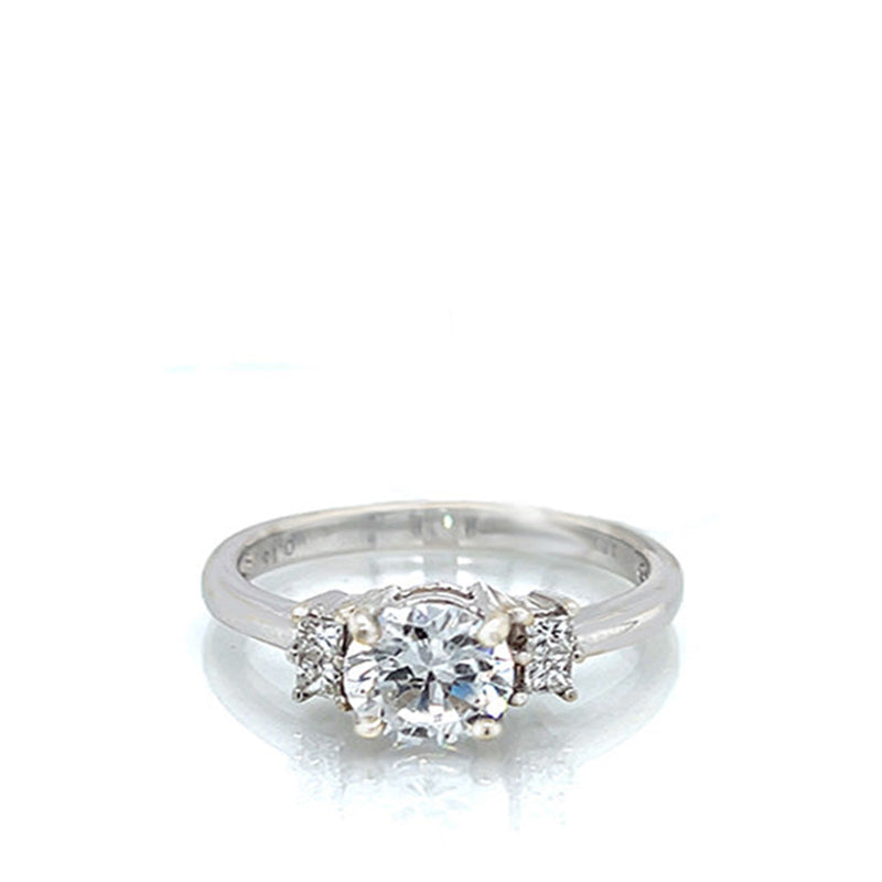 18K White Gold 1 Carat Moissanite Engagement Ring With Accented Diamond Band