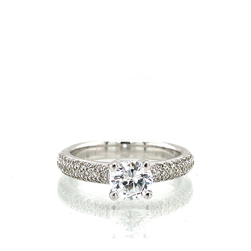 18K White Gold Engagement Ring With Pavé Set Diamond Band