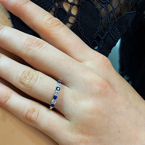18K White Gold Sapphire And Diamond Anniversary Ring