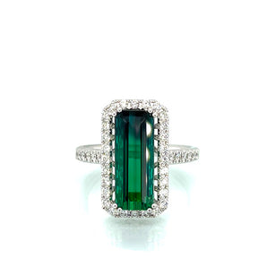 Bijoux Love 18K White Gold Green Tourmaline And Diamond Ring