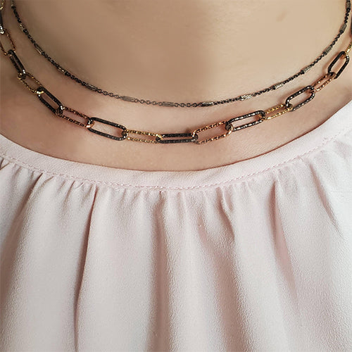 Petit Bijoux Blackened Silver Diamond Cut Station Bead Necklace
