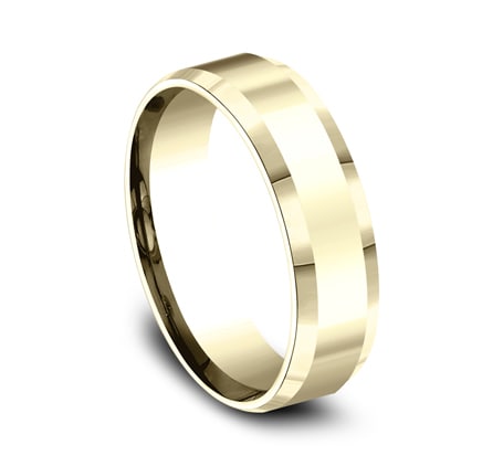 6mm high polish yellow gold beveled edge ring