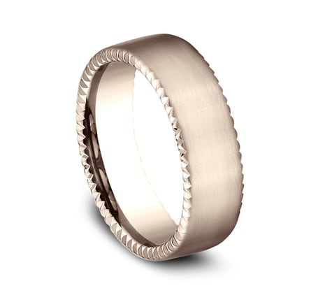 7.5mm rose gold rivet coin edge ring with satin finish