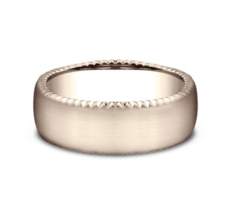 7.5mm rose gold rivet coin edge ring with satin finish