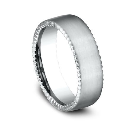 7.5mm white gold rivet coin edge ring with satin finish