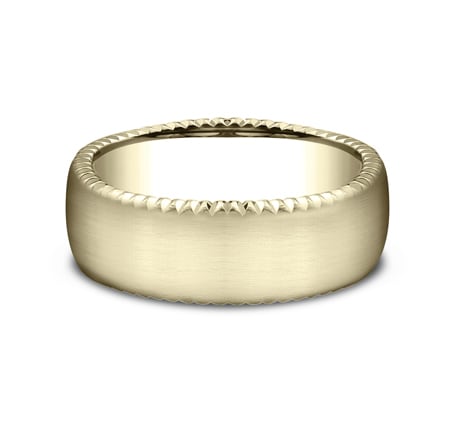 7.5mm yellow gold rivet coin edge ring with satin finish