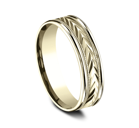 6mm Yellow Gold Ring with Carved "V" Etching