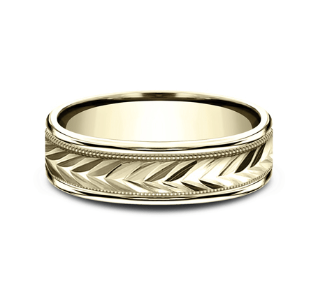 6mm Yellow Gold Ring with Carved "V" Etching