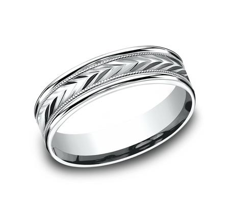 6mm White Gold Ring with Carved "V" Etching