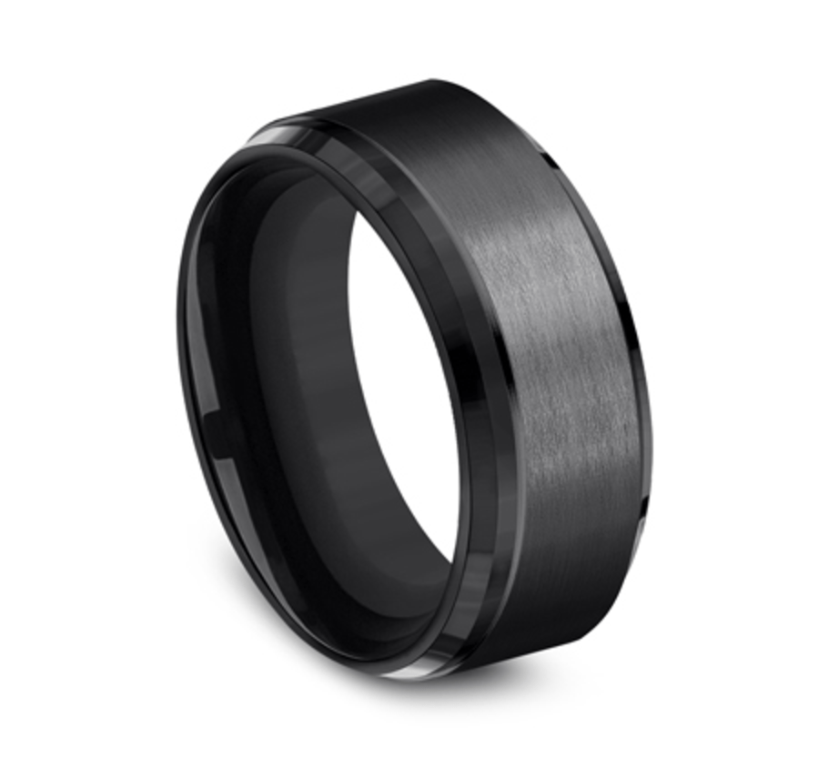 9mm black titanium ring with satin finish inlay