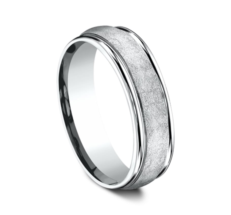 6.5mm white gold ring with a swirl finish inlay
