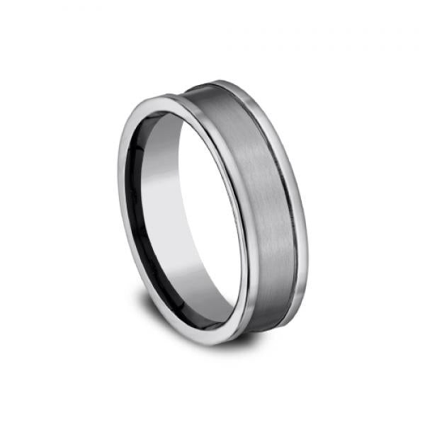 7mm tungsten flat edge ring with satin finish inlay
