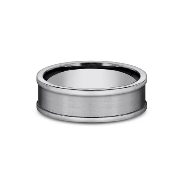 7mm tungsten flat edge ring with satin finish inlay