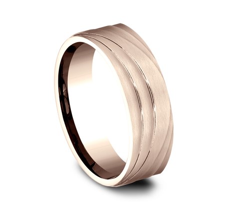 7mm rose gold sculpted wave ring with satin finish