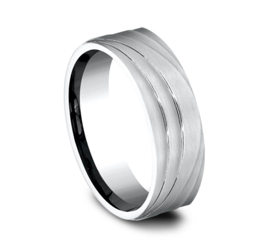 7mm white gold sculpted wave ring with satin finish