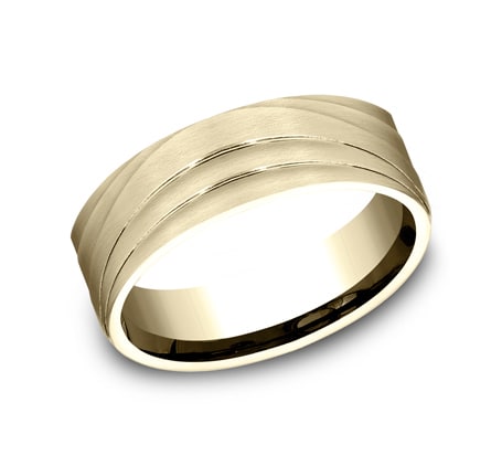7mm yellow gold sculpted wave ring with satin finish