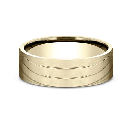 7mm yellow gold sculpted wave ring with satin finish