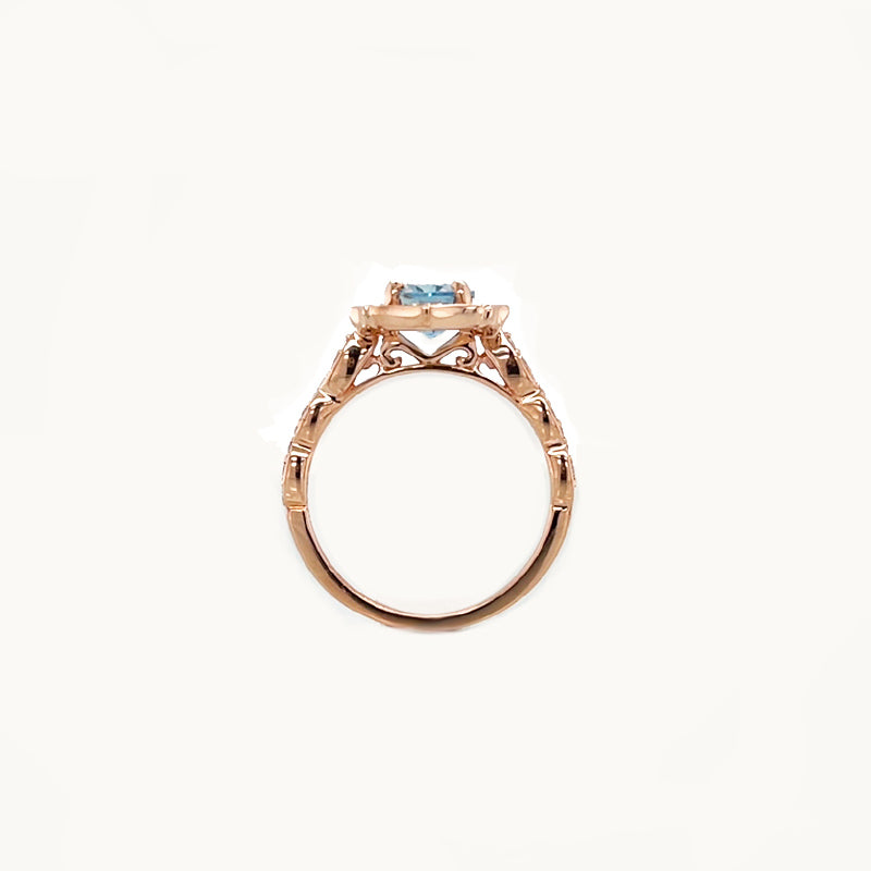 14K Rose Gold Aquamarine and Diamond Engagement Ring