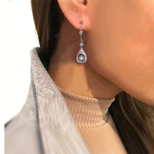 Bijoux Love 14K Gold Edwardian Style Diamond Drop Earrings