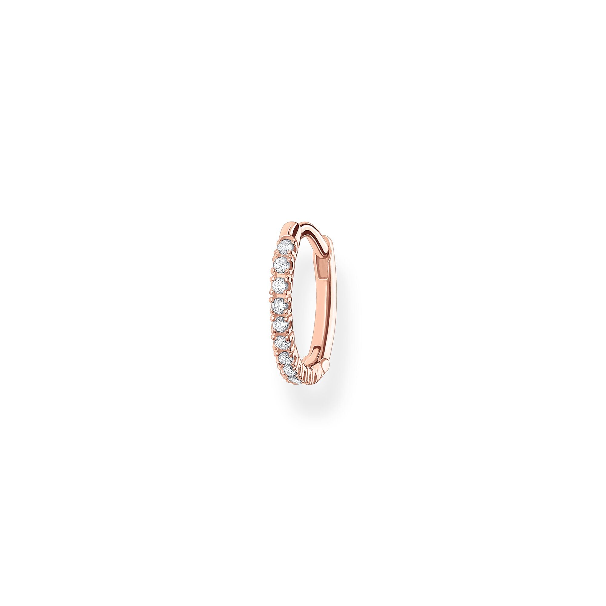 18 karat rose gold plated sterling silver & clear cubic zirconia clicker single earring by Thomas Sabo