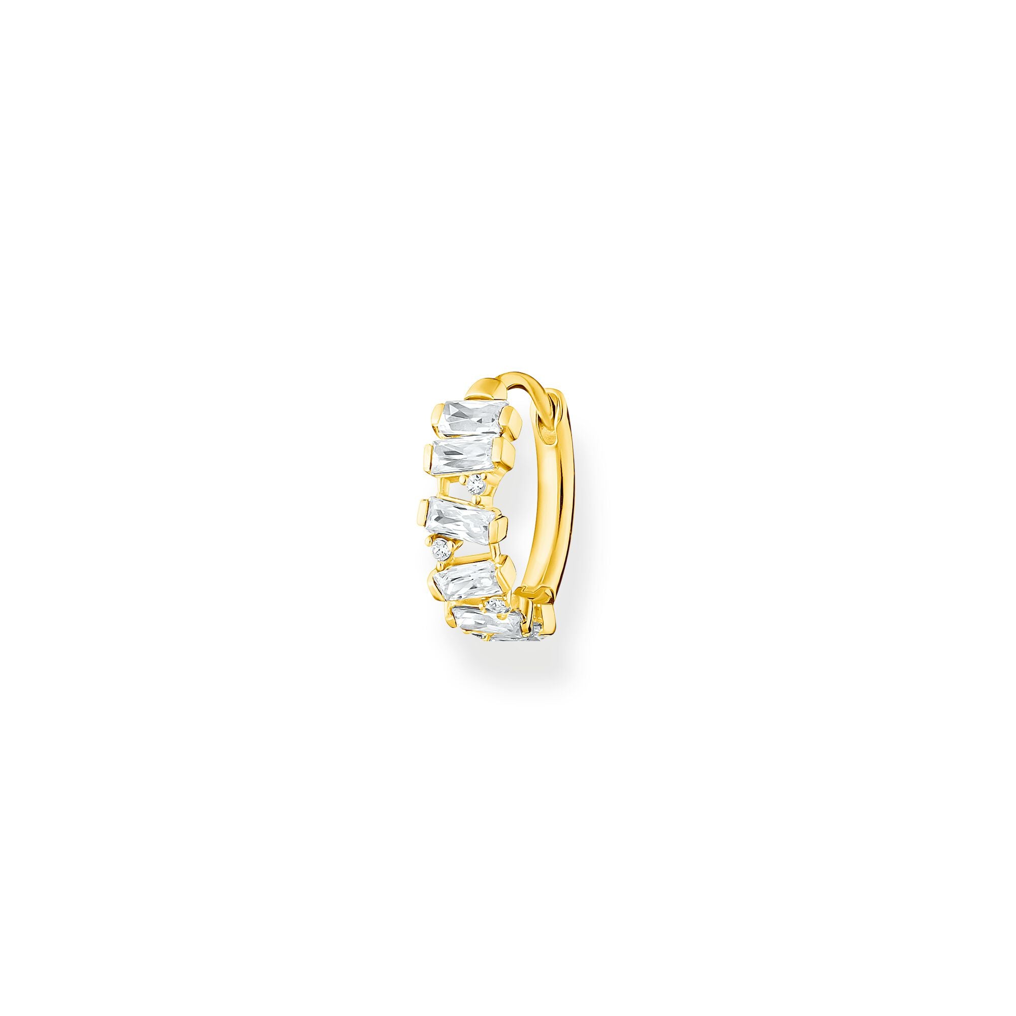 Thomas Sabo 18 karat Yellow Gold Plated Sterling Silver and Baguette CZ , single hoop earring