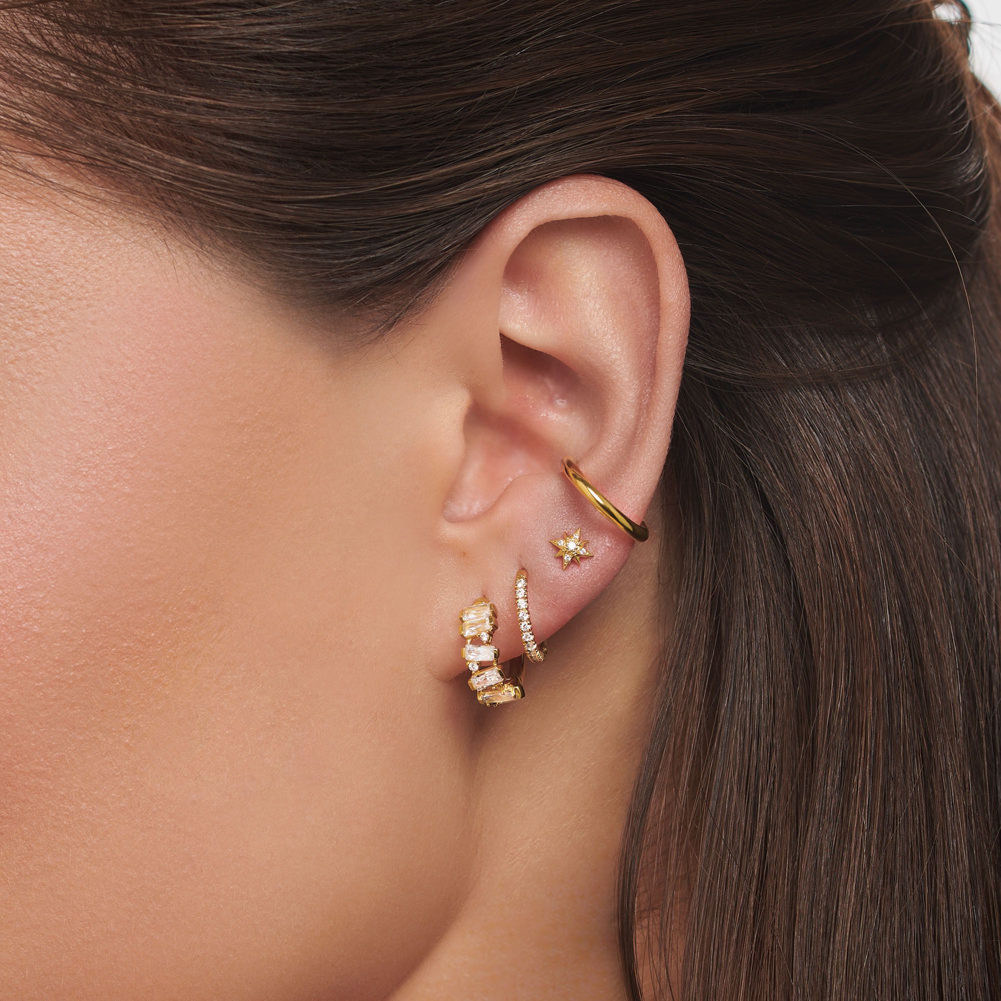 Thomas Sabo 18 karat Yellow Gold Plated Sterling Silver and Baguette CZ , single hoop earring
