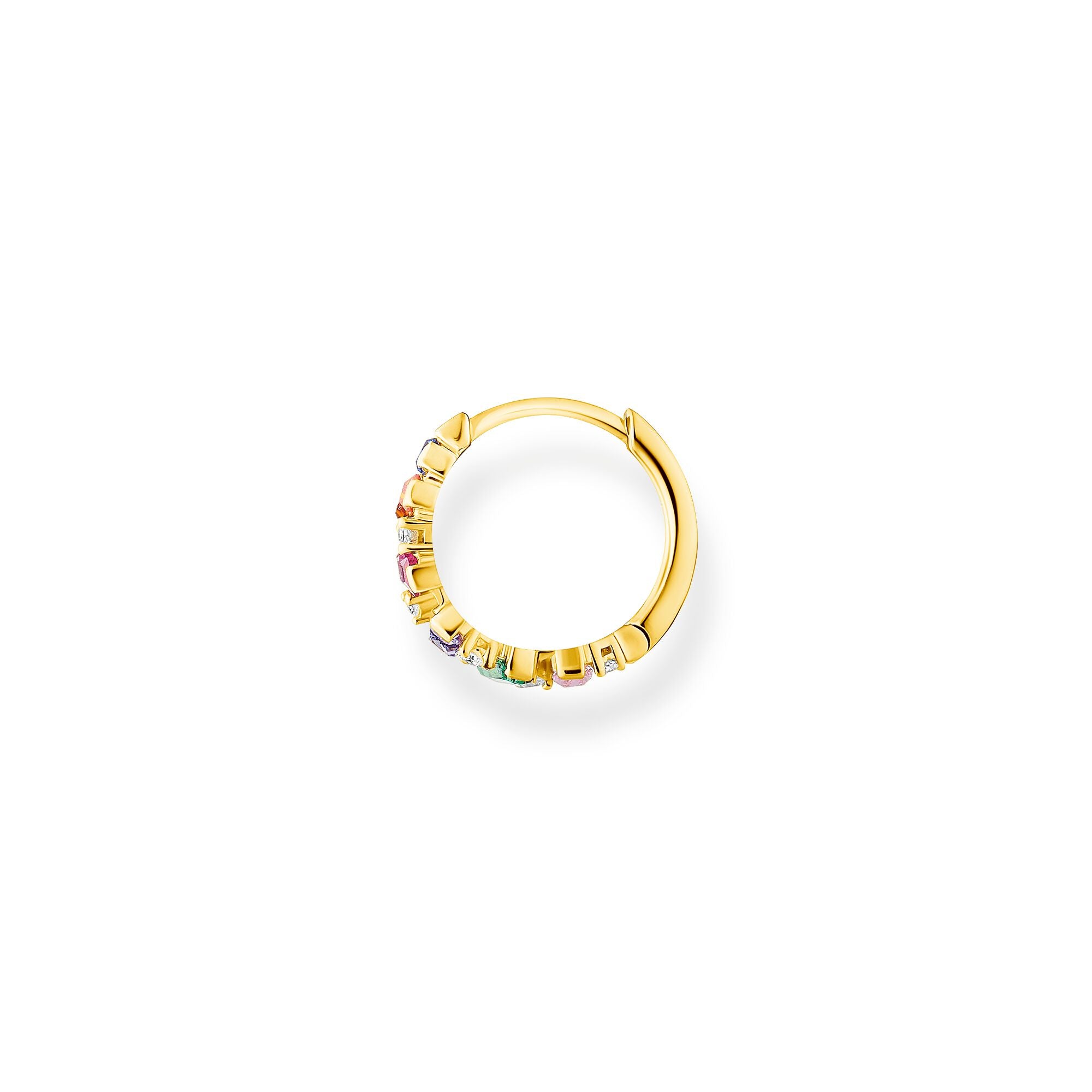 Thomas Sabo 18k yellow gold plated single hoop earring with multiple coloured baguette gemstones