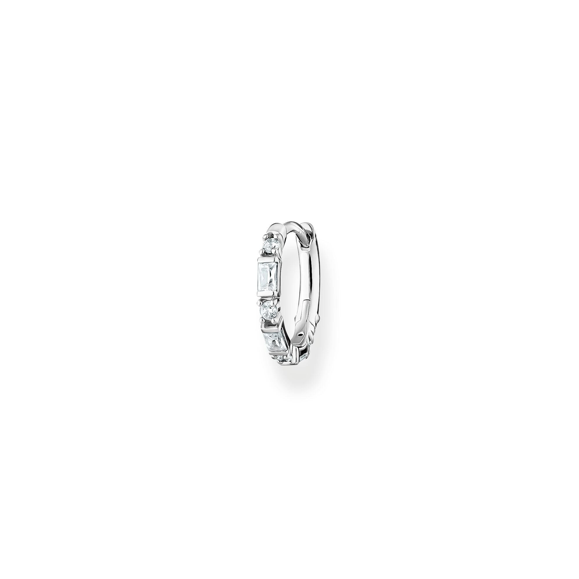 Thomas Sabo sterling silver and white baguette stones, clicker style single hoop earring