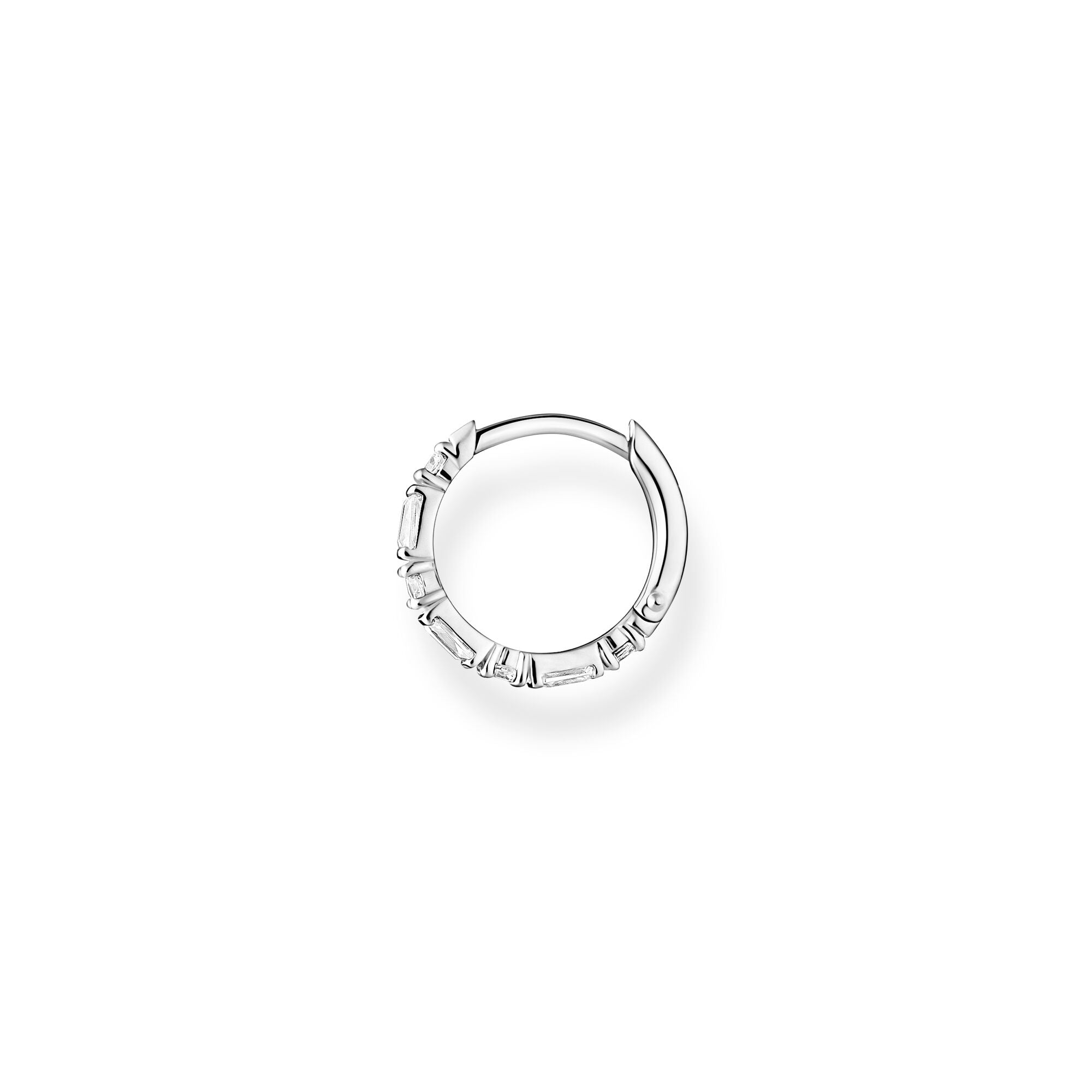Thomas Sabo sterling silver and white baguette stones, clicker style single hoop earring