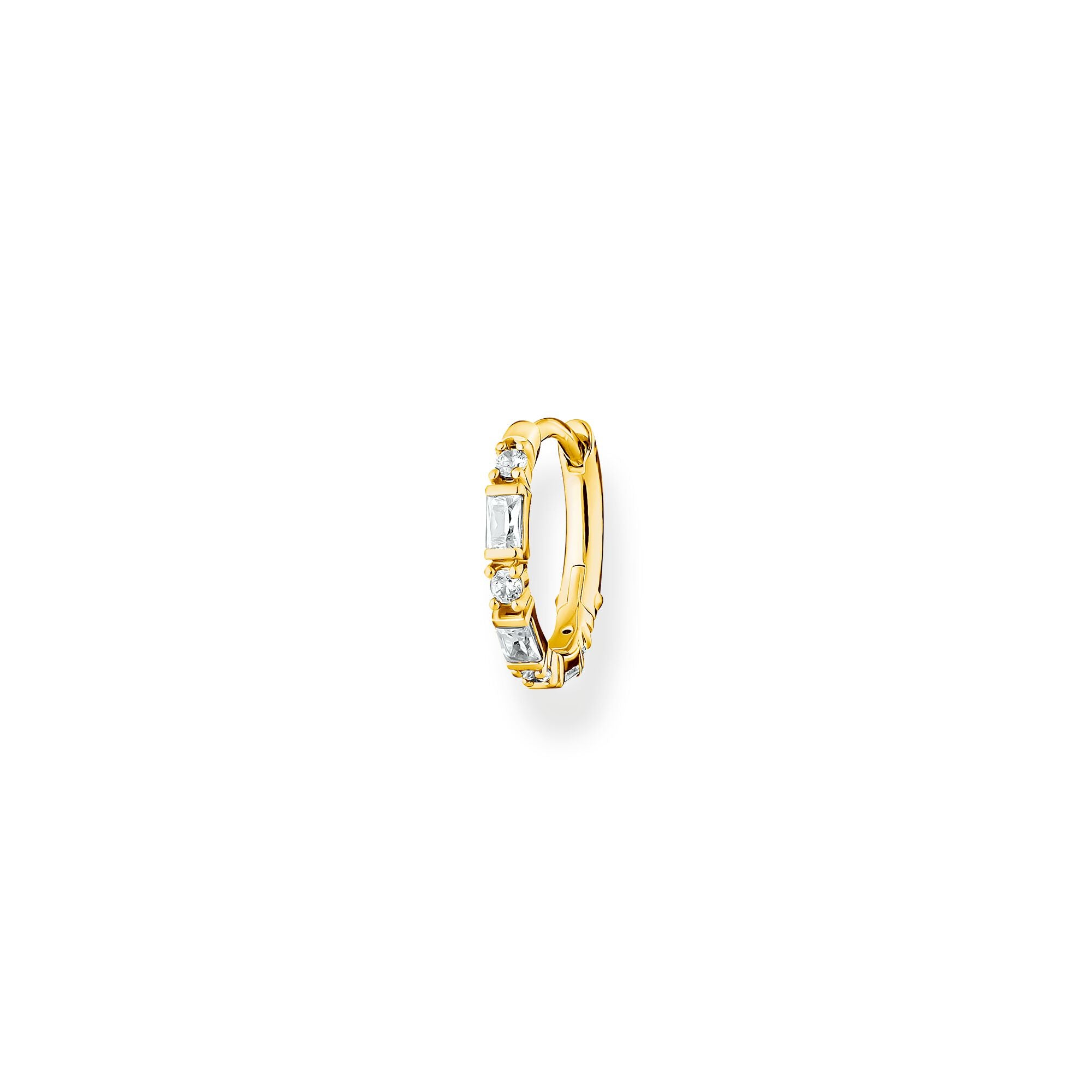 Thomas Sabo 18k yellow gold plated sterling silver and white baguette stones, clicker style single hoop earring