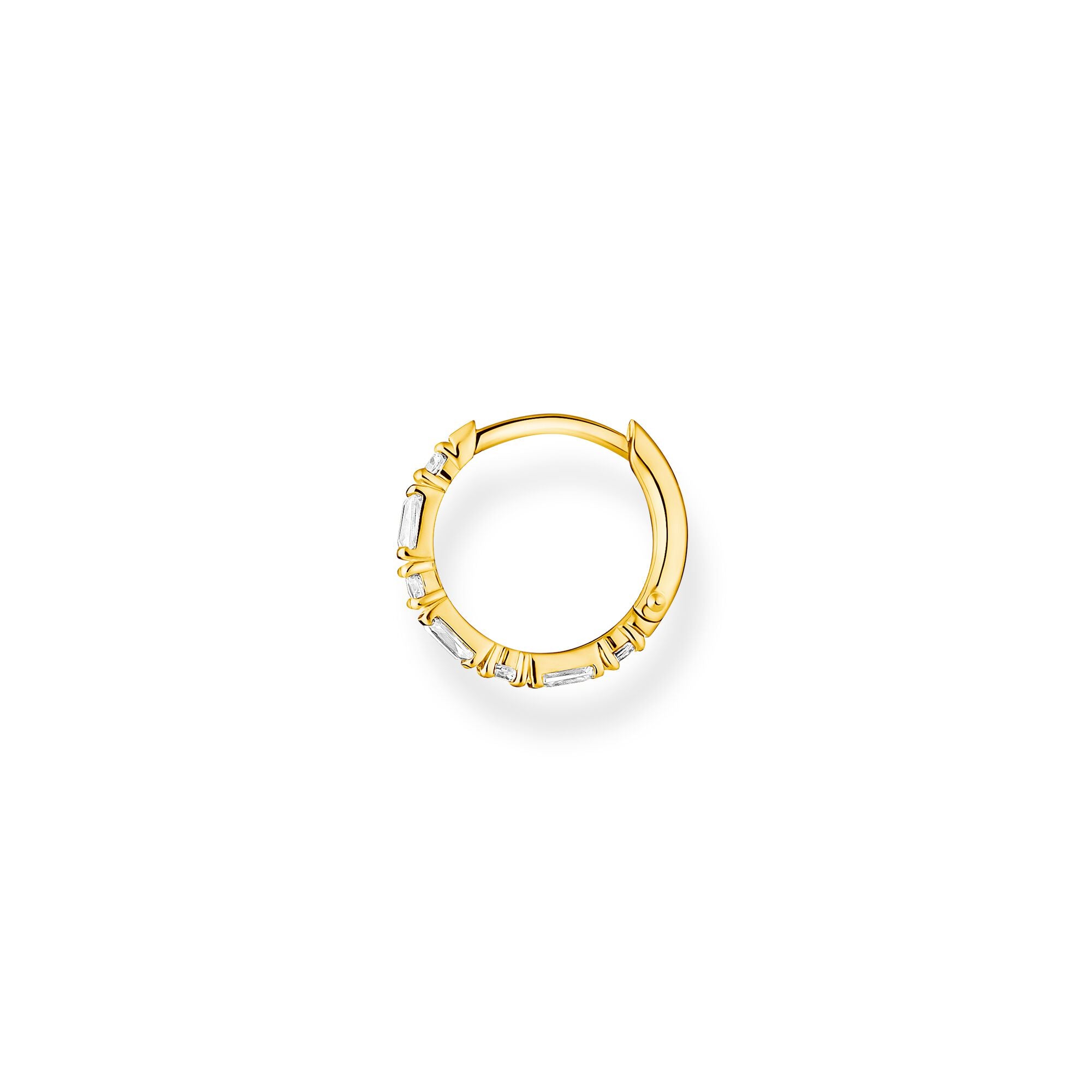 Thomas Sabo 18k yellow gold plated sterling silver and white baguette stones, clicker style single hoop earring