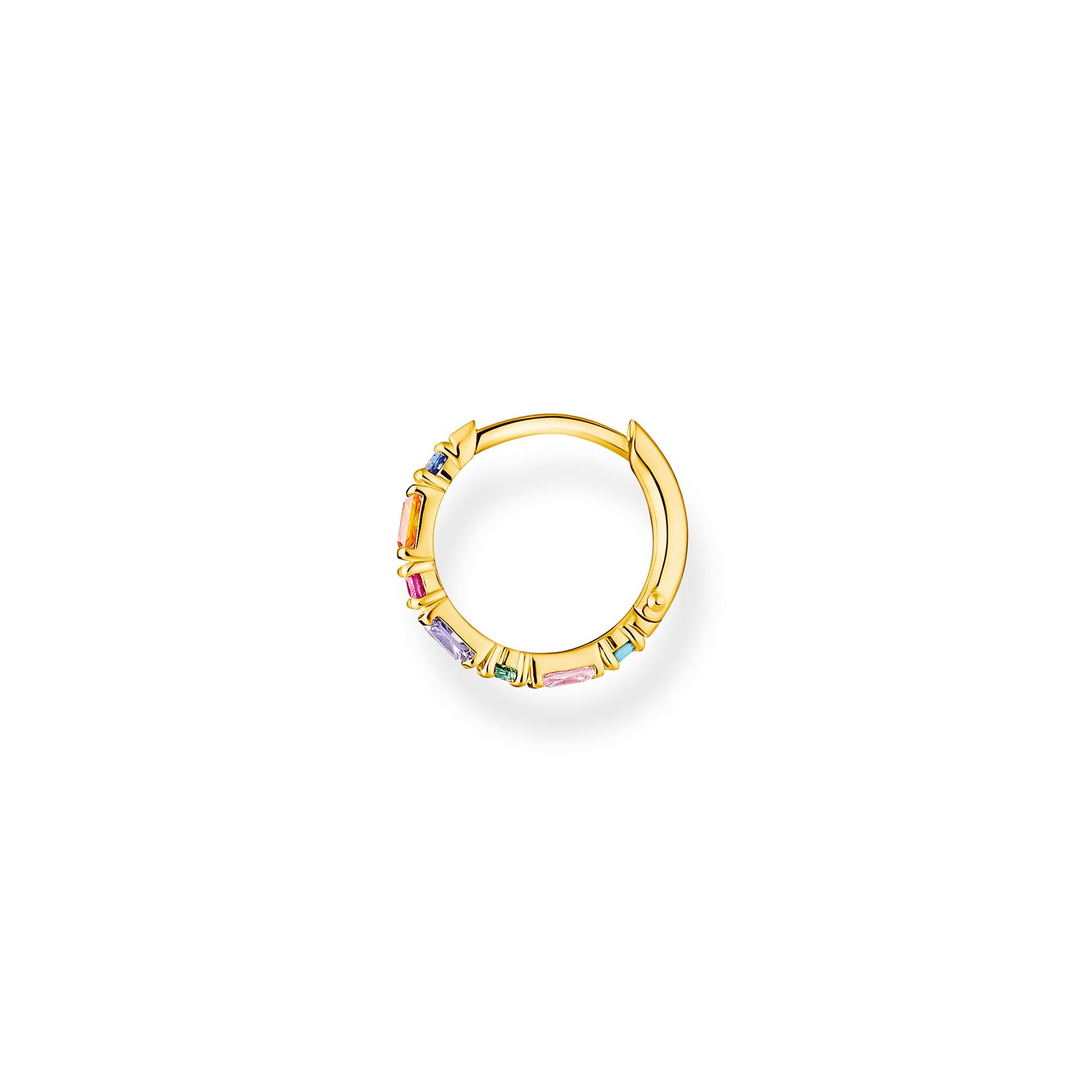 Thomas Sabo 18 karat yellow gold plated sterling silver, multi colour baguette gemstone, clicker style single earring