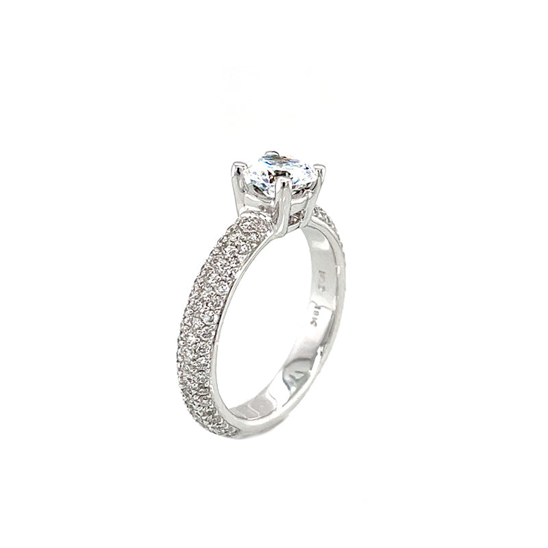 18K White Gold Engagement Ring With Pavé Set Diamond Band
