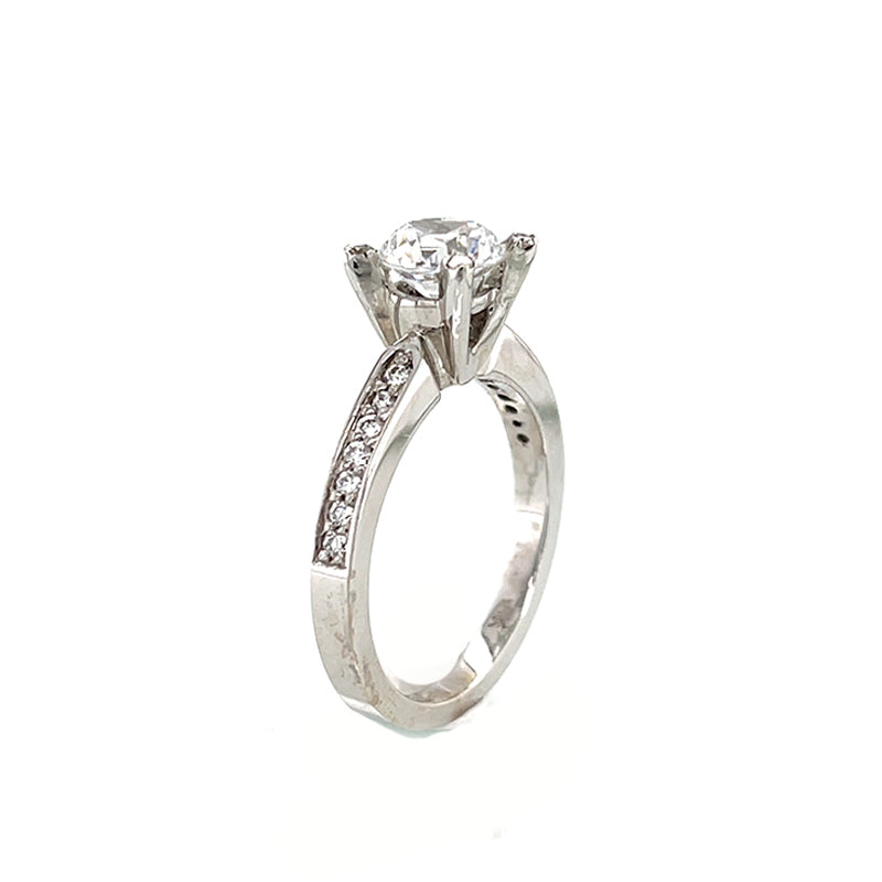 18K White Gold Diamond Engagement Ring with Diamond Band