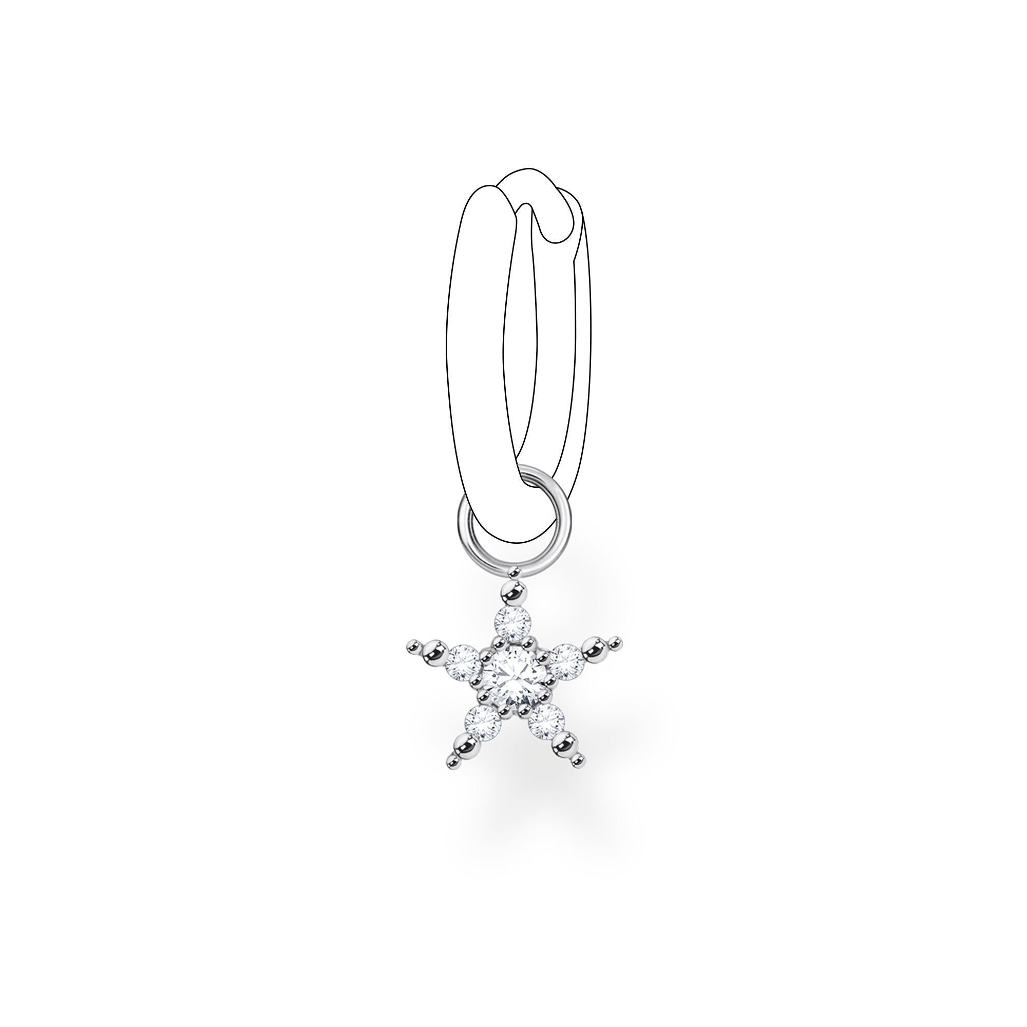 Thomas Sabo, Sterling Silver, Cubic Zirconia, Multi Stone, Star, Single Earring Pendant, Ottawa